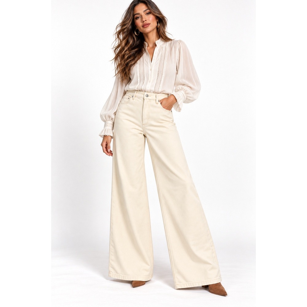Pistola Lana High Rise Ultra Wide Leg Jeans Ecru Off White Size 33 NWT
